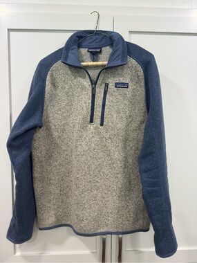 Patagonia Better Sweater quarter zip Navy Blue Fleece Jacket with Heather Gray